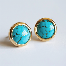 Load image into Gallery viewer, Dainty Simple Turquoise Studs, Small Turquoise Earrings
