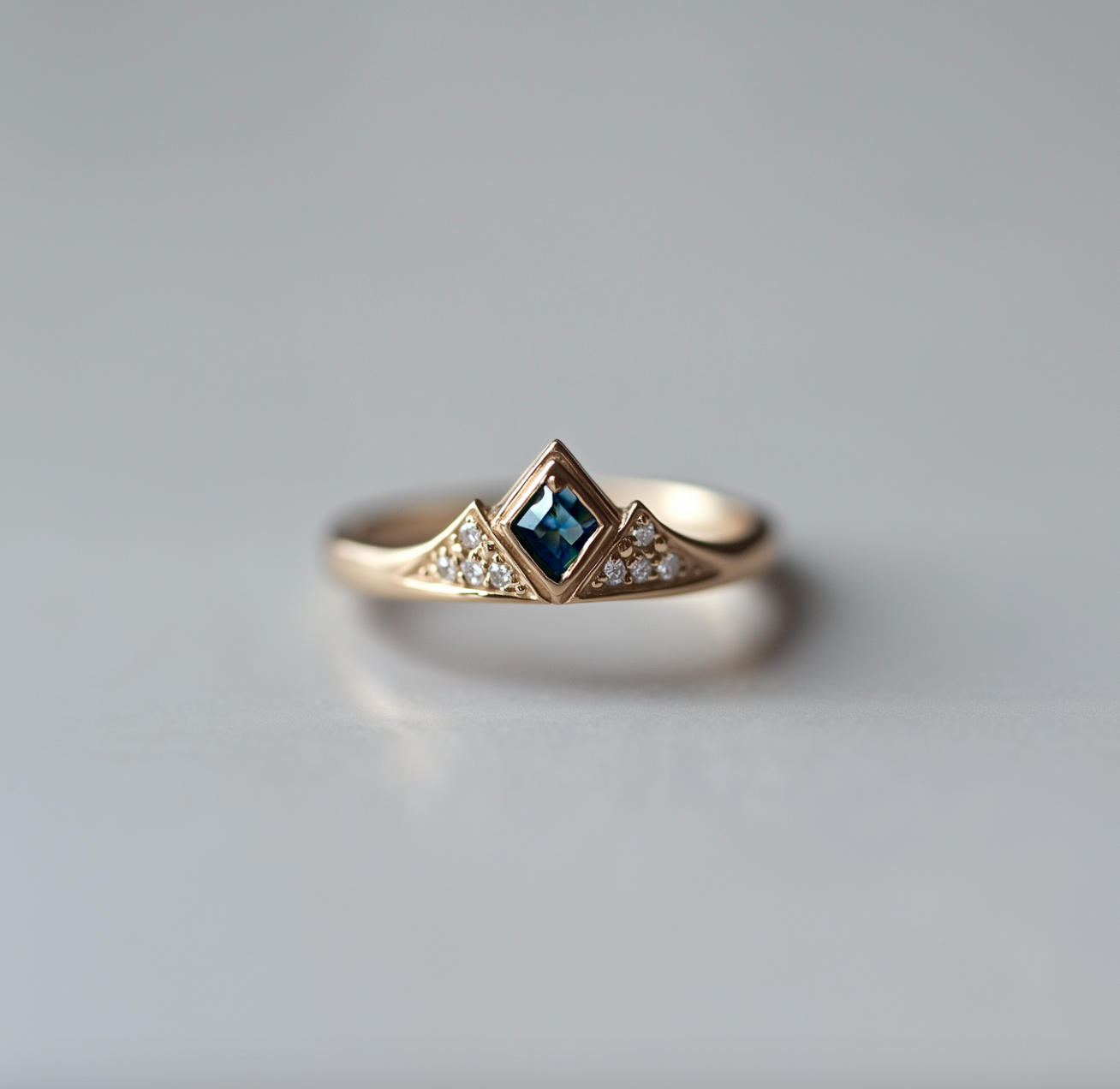 Vertex Sapphire ring with Diamond, Sapphire Ring, Mountain Wedding Ring