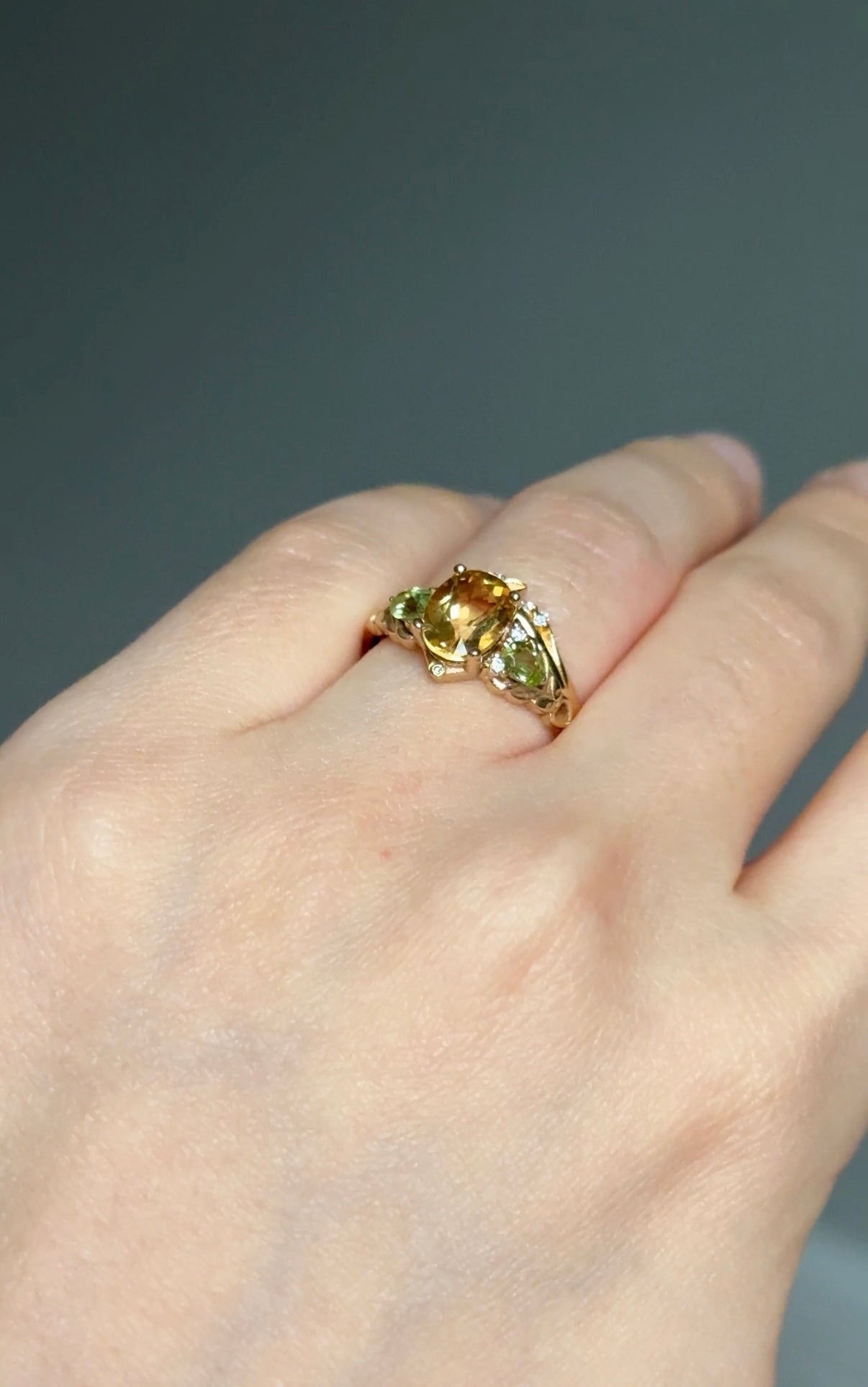 Oval Yellow Citrine Engagement Ring, Solid Gold Citrine Engagement Ring