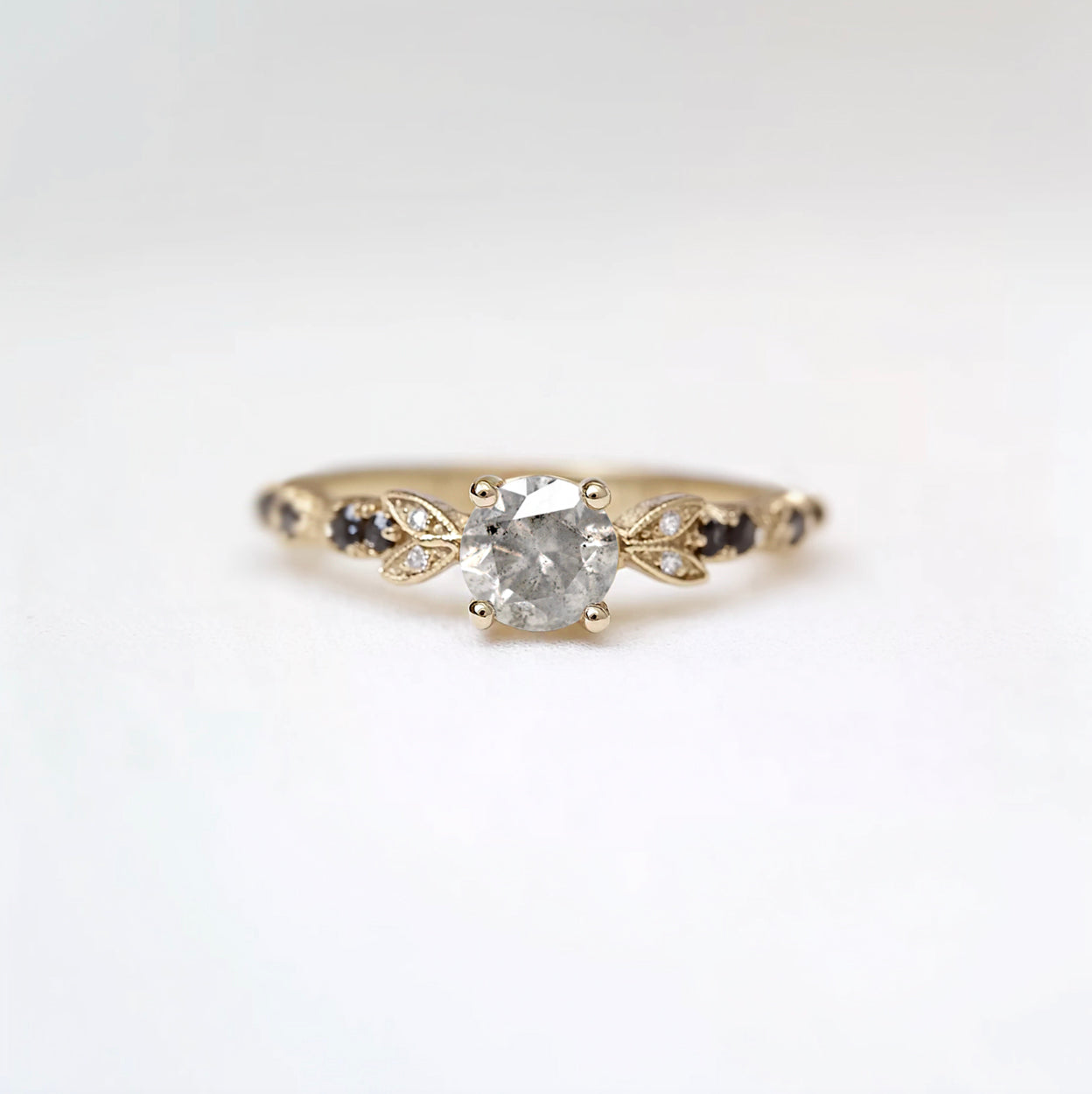 Salt and Pepper Diamond Ring, Stackable Diamond Engagement Ring
