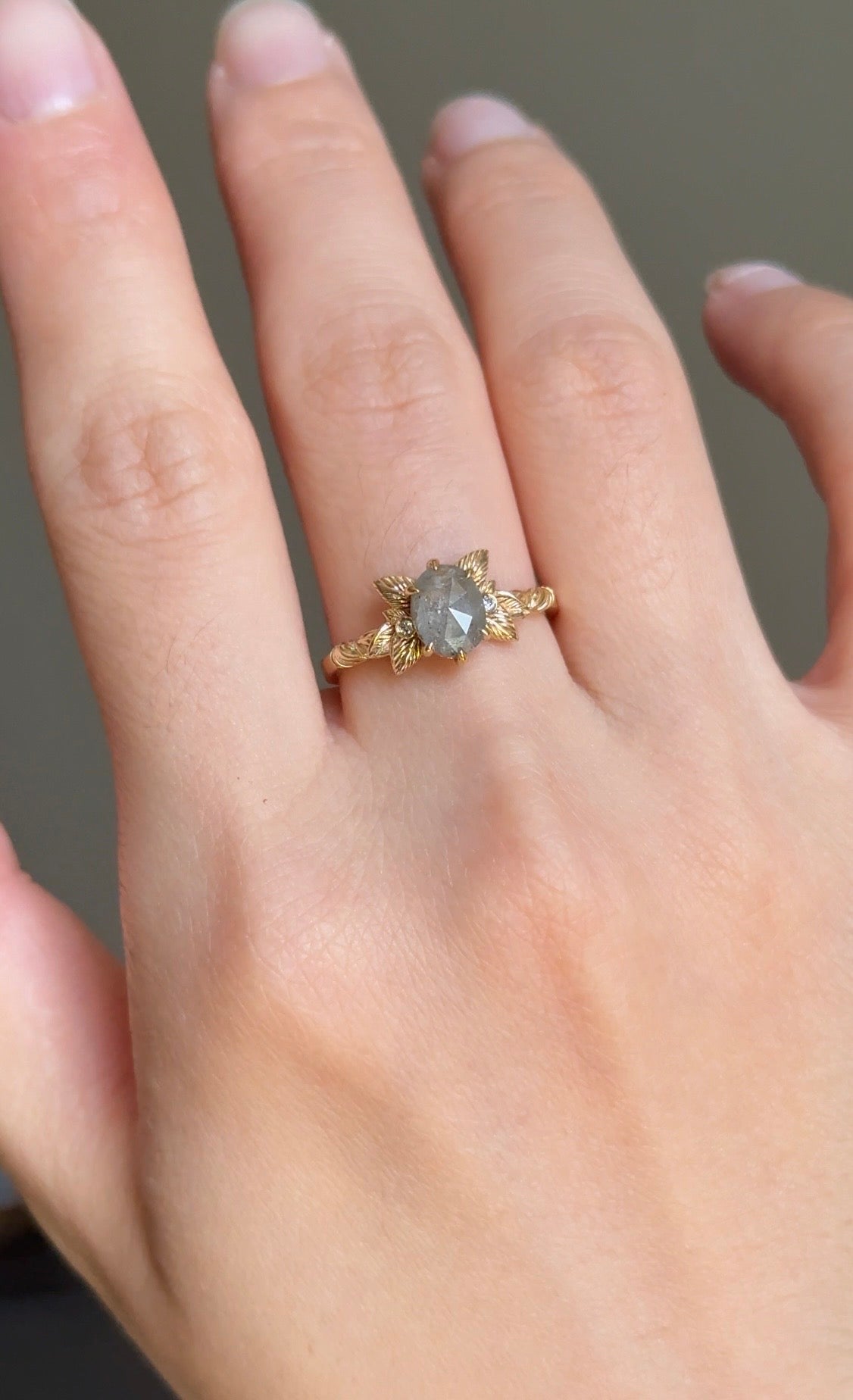 Phoenix Salt and Pepper Diamond Ring, Oval Diamond Engagement Ring