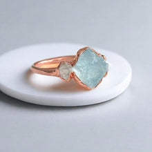 Load image into Gallery viewer, Raw Aquamarine Engagement Ring, Raw Diamond Engagement Ring
