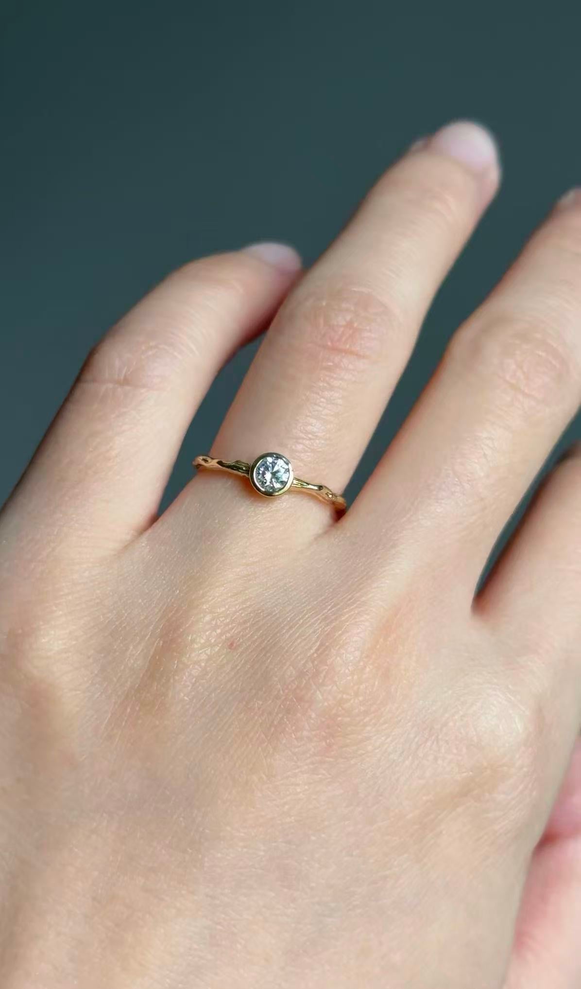 Twig Diamond Engagement Ring in Solid Gold, Brilliant cut Diamond Ring