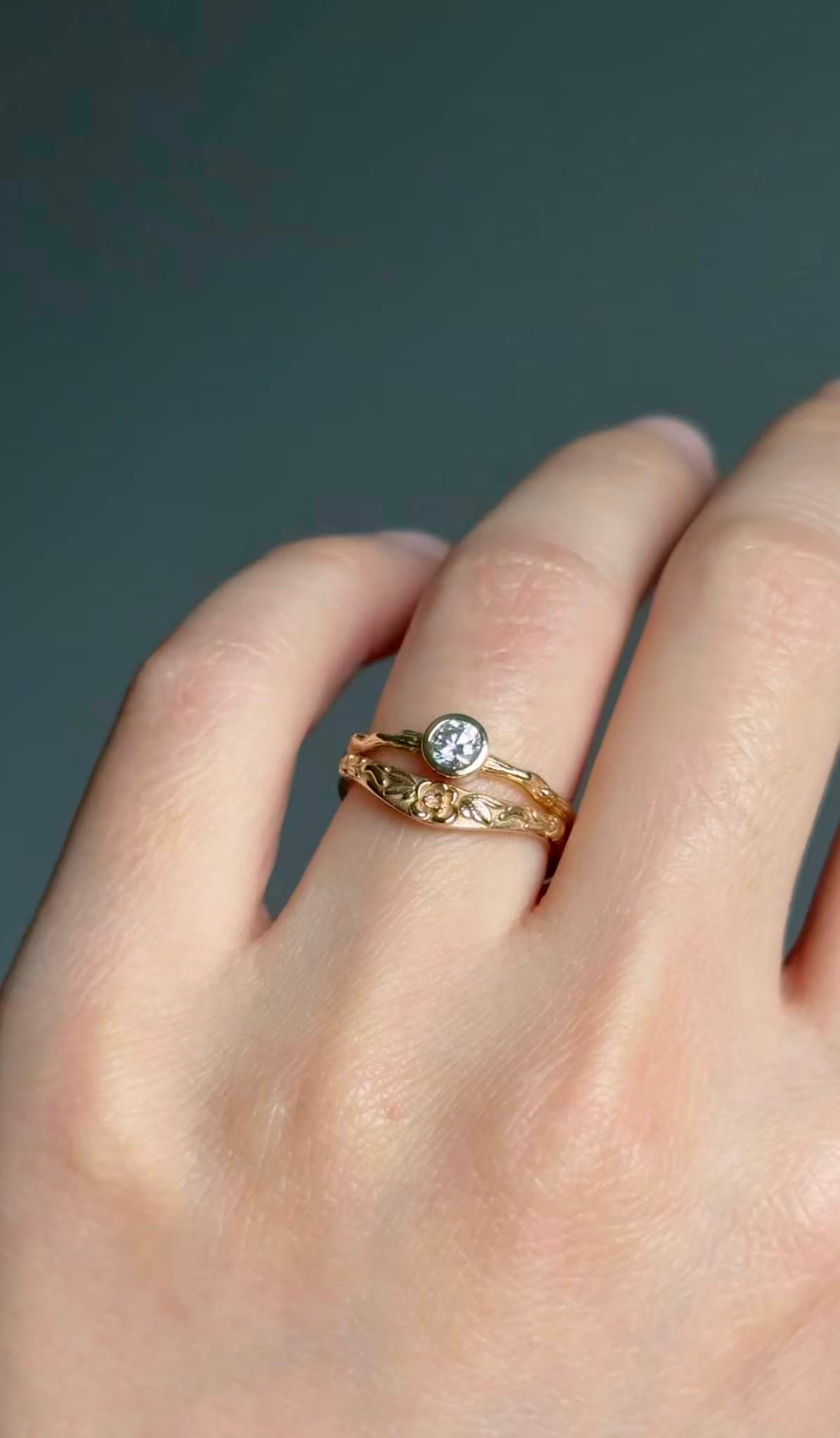 Twig Diamond Engagement Ring in Solid Gold, Brilliant cut Diamond Ring