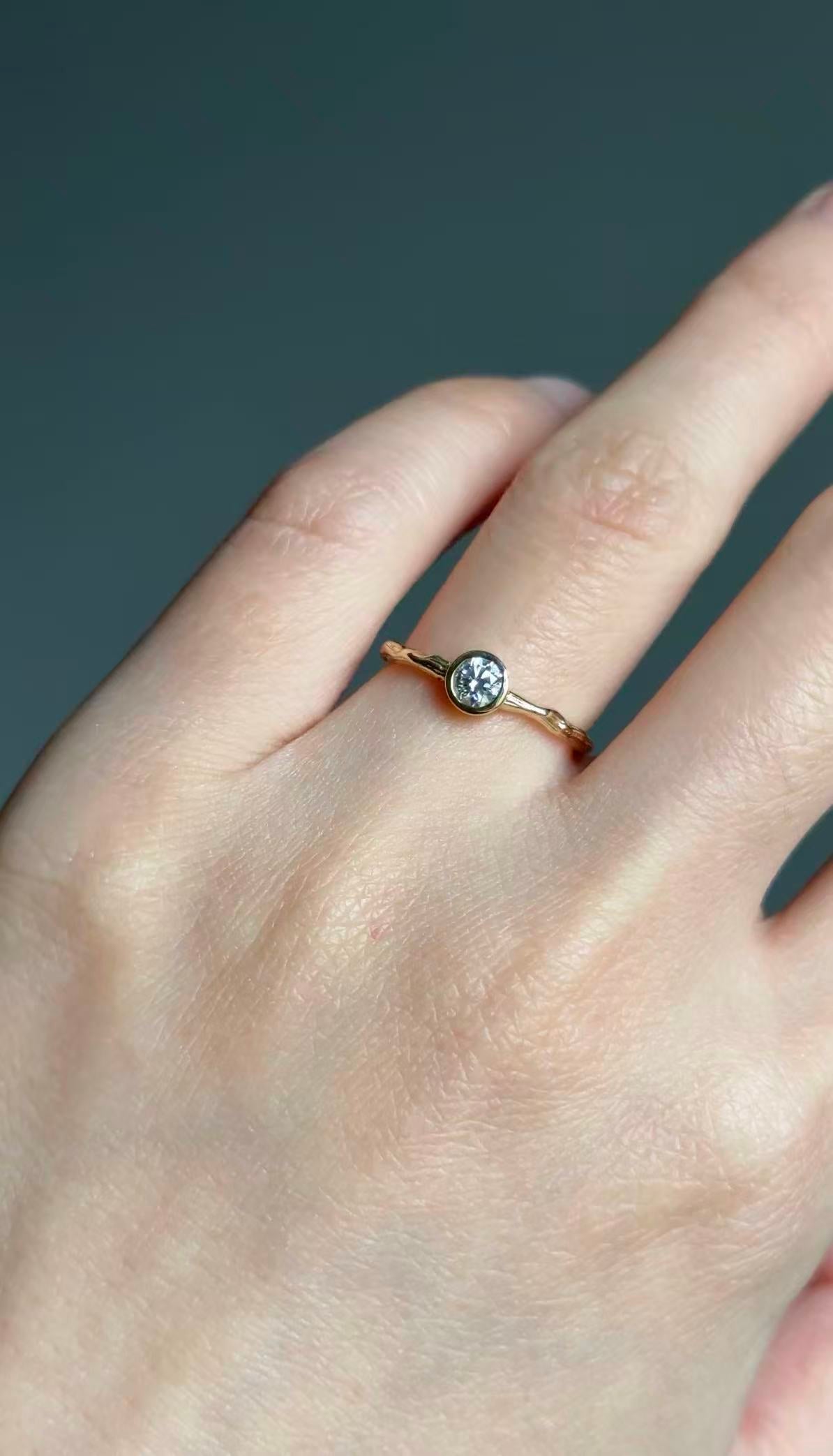 Twig Diamond Engagement Ring in Solid Gold, Brilliant cut Diamond Ring