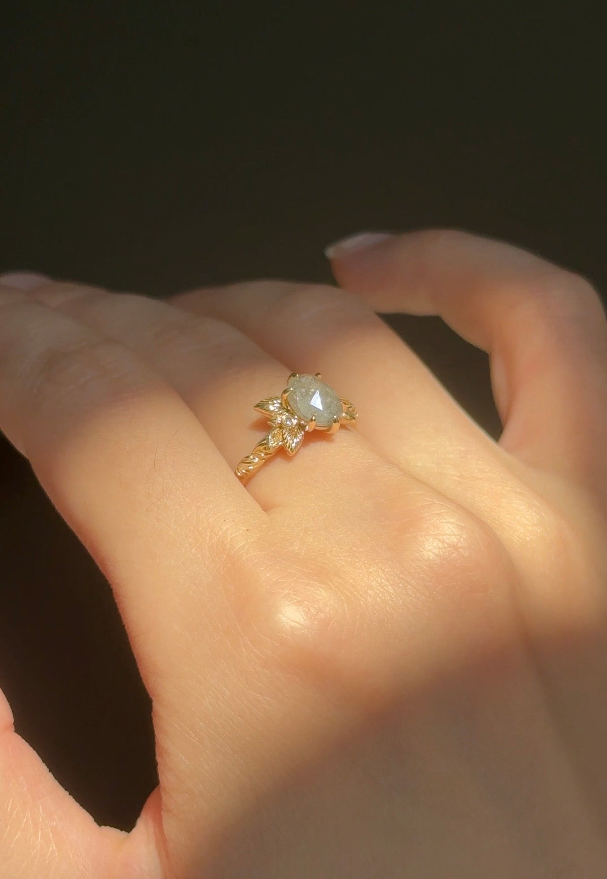 Phoenix Salt and Pepper Diamond Ring, Oval Diamond Engagement Ring