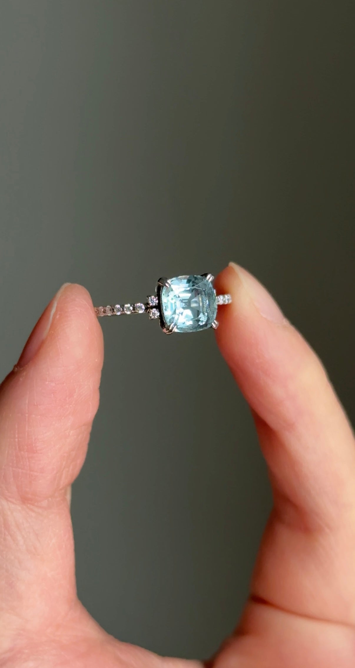 Sky Blue Aquamarine Ring, Cushion Cut Aquamarine Engagement Rings, Engagement ring