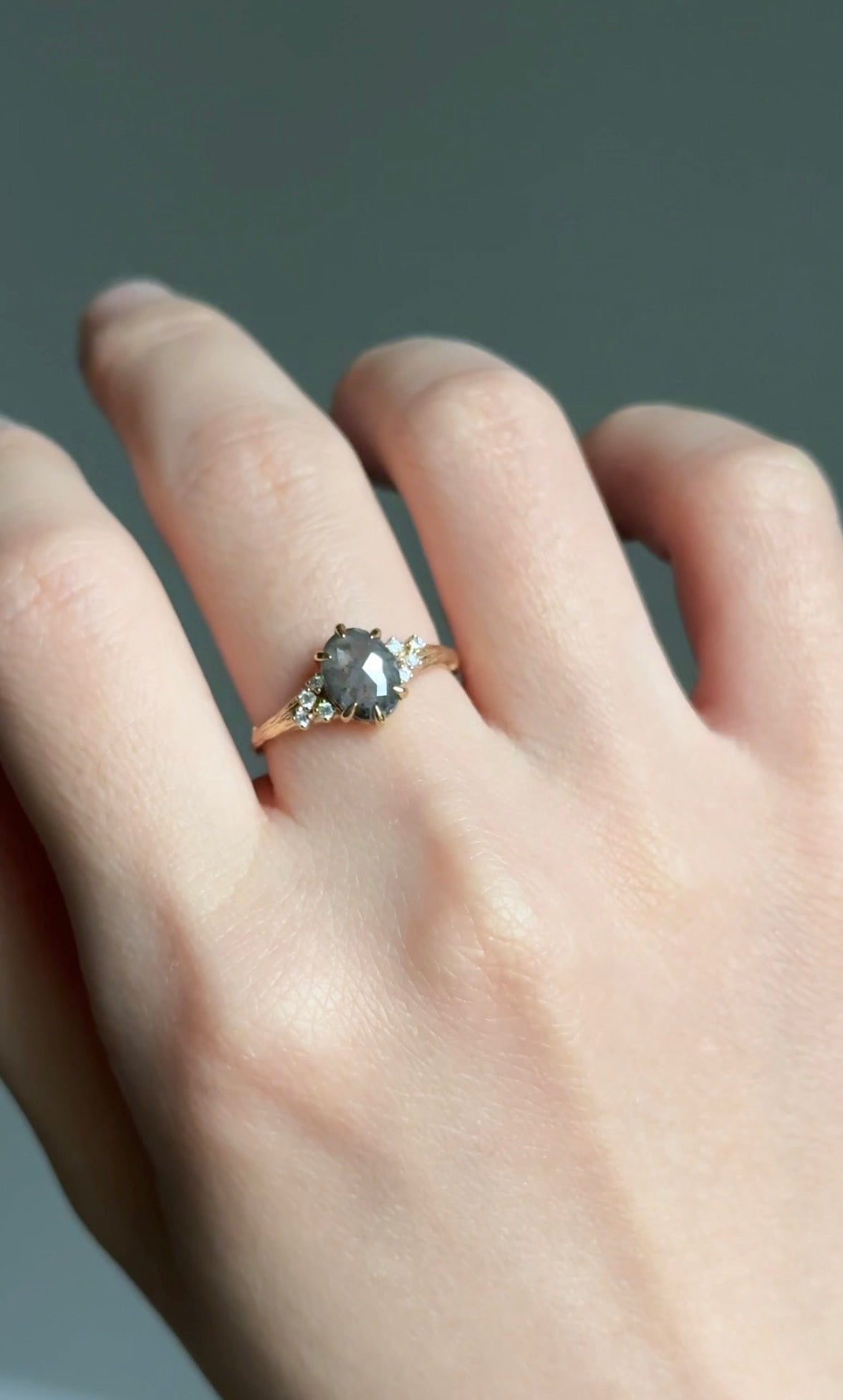 Twilight Veil Twig Salt and Pepper Diamond Ring, Diamond Engagement Ring