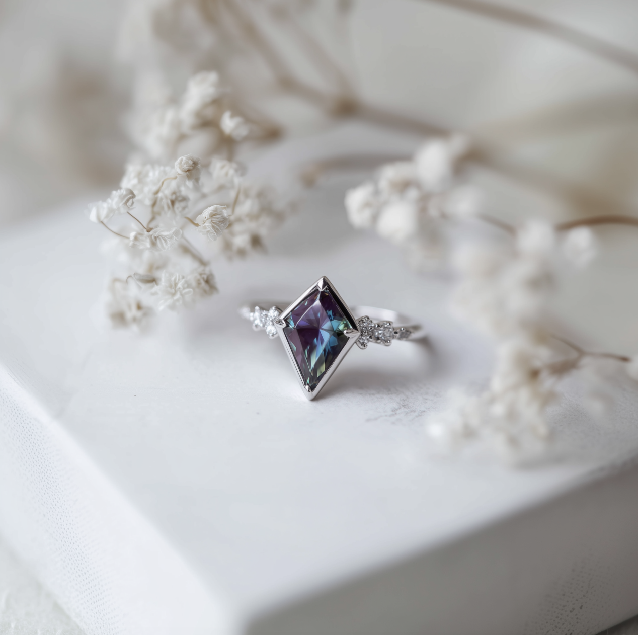 Alexandrite Engagement ring, Kite shaped Alexandrite Ring