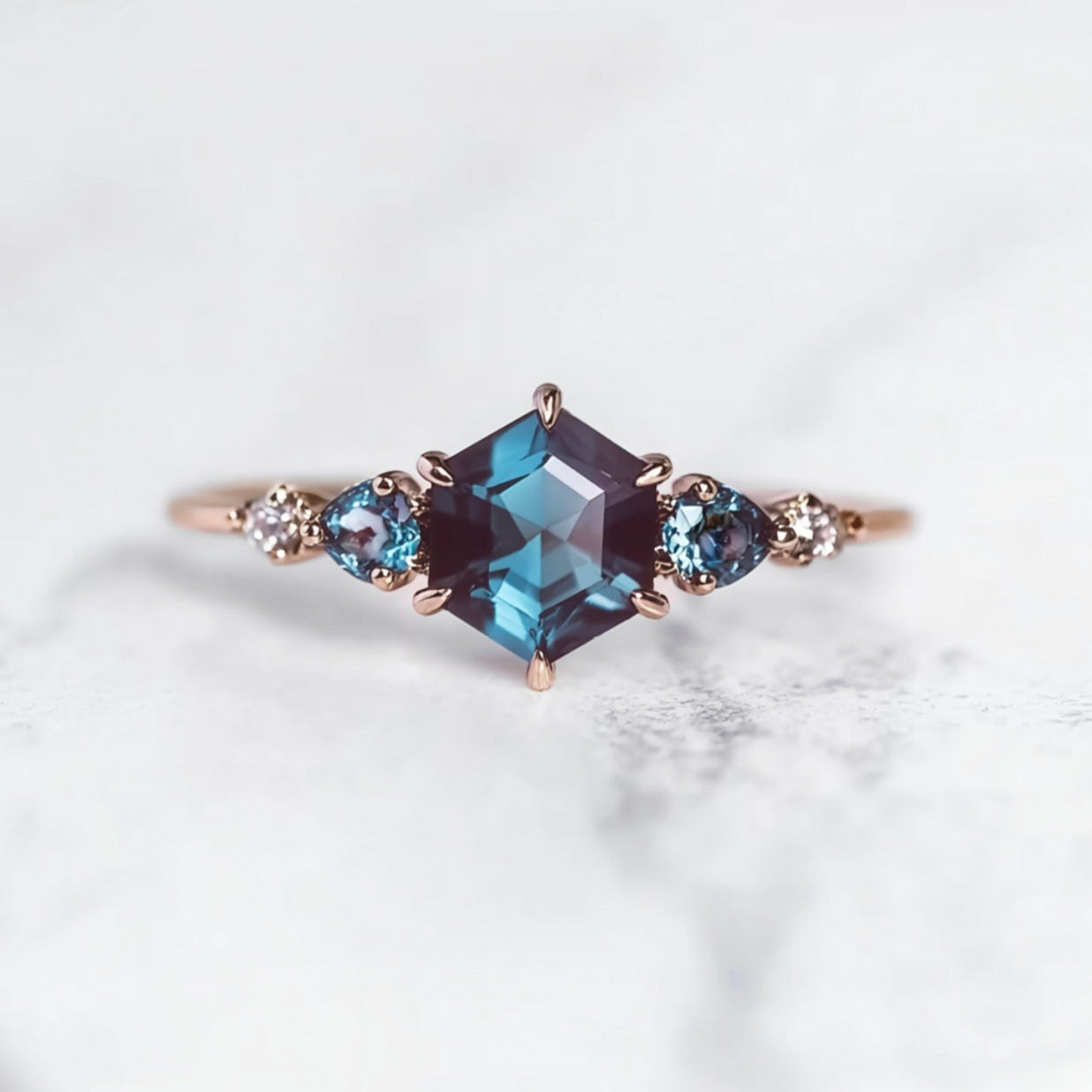 Gold Hexagon Alexandrite Engagement ring, Dainty Alexandrite Ring