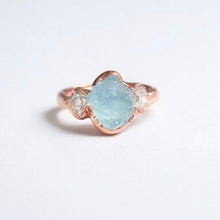 Load image into Gallery viewer, Raw Aquamarine Engagement Ring, Raw Diamond Engagement Ring
