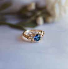 Load image into Gallery viewer, Elenisár 14k Gold Green Blue Sapphire ring, Blue Sapphire Engagement ring
