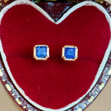 Load image into Gallery viewer, Royal Blue Sapphire Studs, Solid Gold Sapphire piercing stud, Sapphire Earrings Studs
