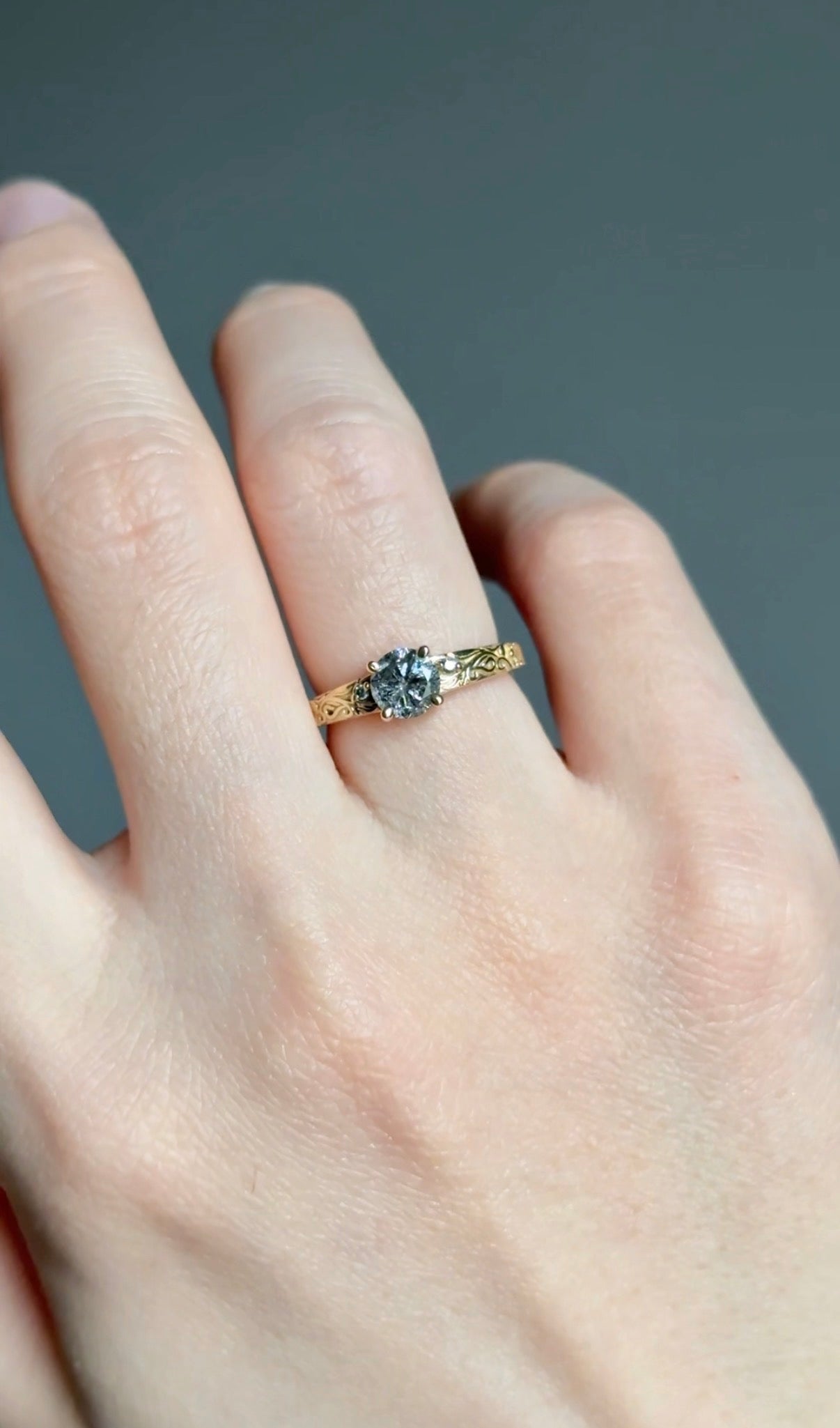 Salt and Pepper Diamond Wedding Ring, Engraved Salt and Pepper Diamond Ring