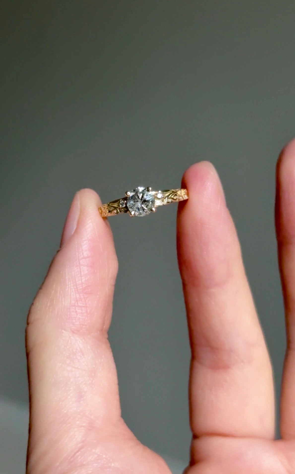 Salt and Pepper Diamond Wedding Ring, Engraved Salt and Pepper Diamond Ring