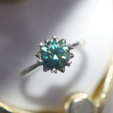 Load image into Gallery viewer, Starry Night Starbrite Moissanite Ring, Blue Moissanite Engagement ring
