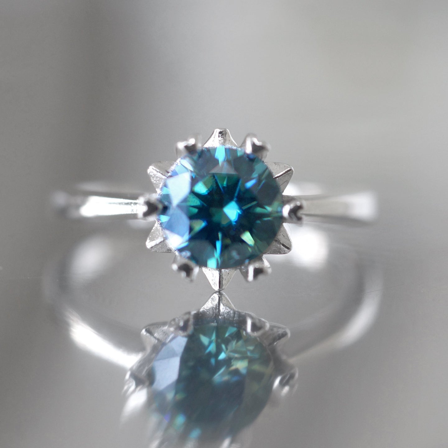 Starry Night Starbrite Moissanite Ring, Blue Moissanite Engagement ring