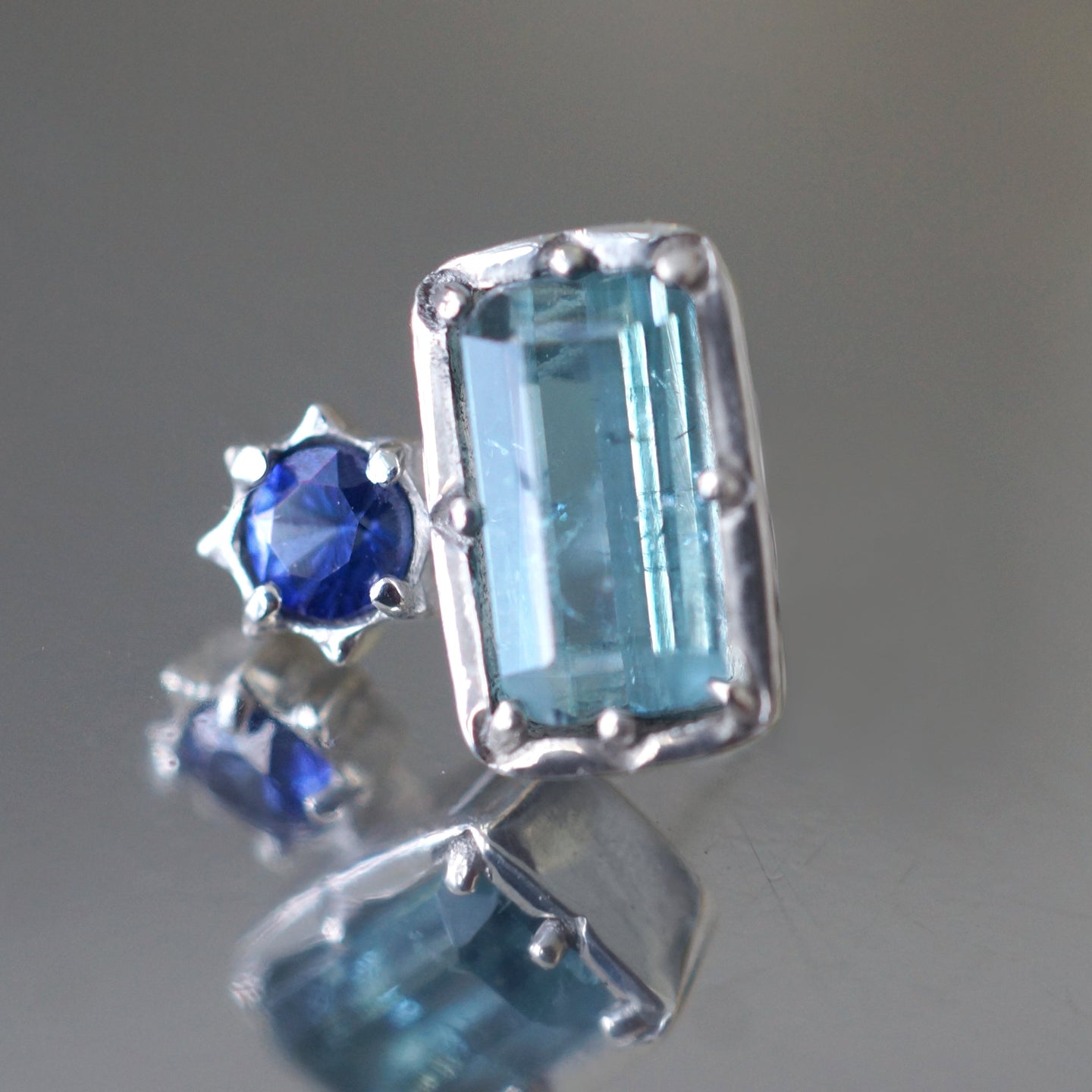 Arcadia Starry Night Studs, Aquamarine and Sapphire Earrings Studs