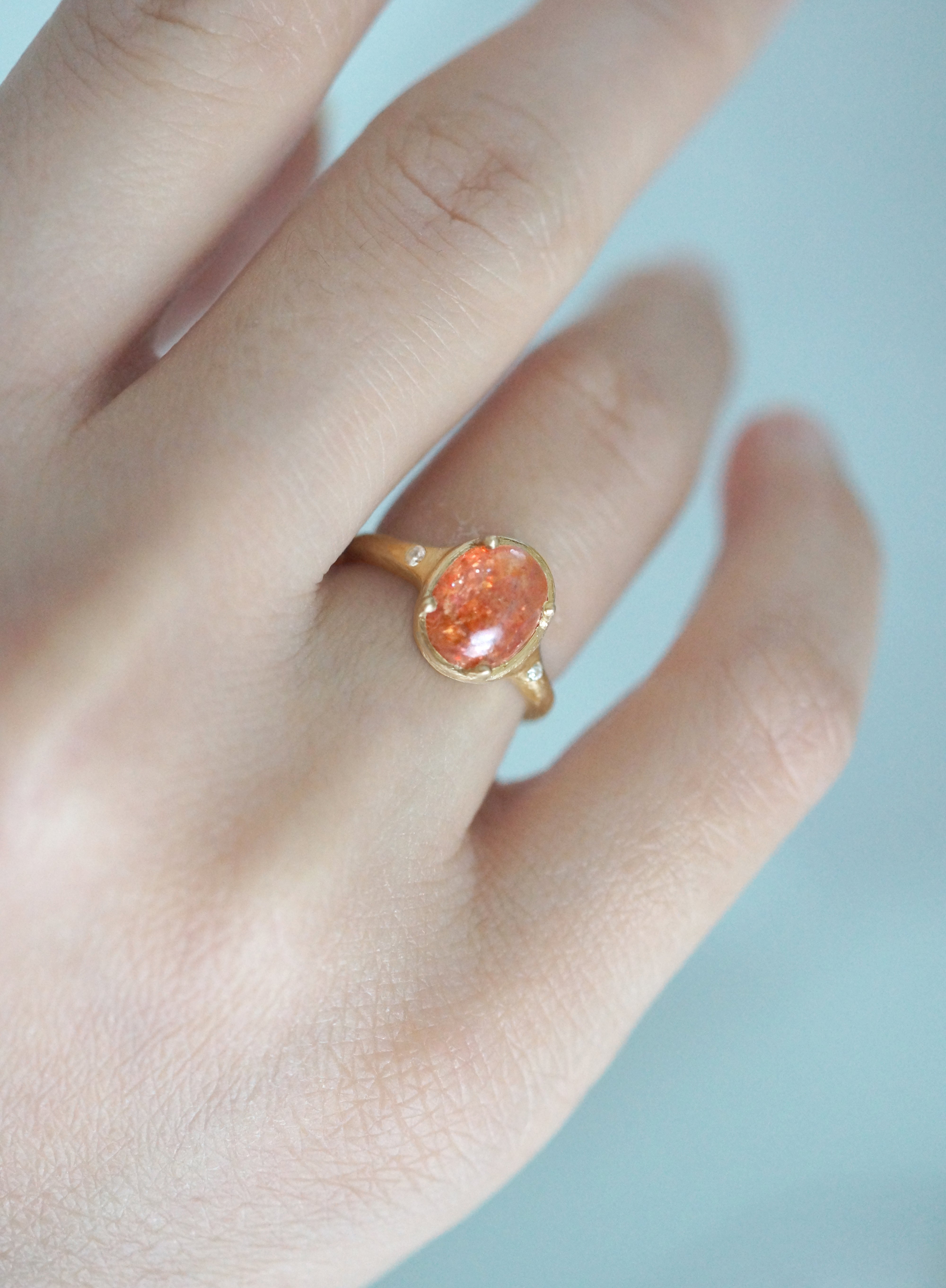 Golden Horizon Sunstone Engagement ring, Handcrafted Sunstone Ring
