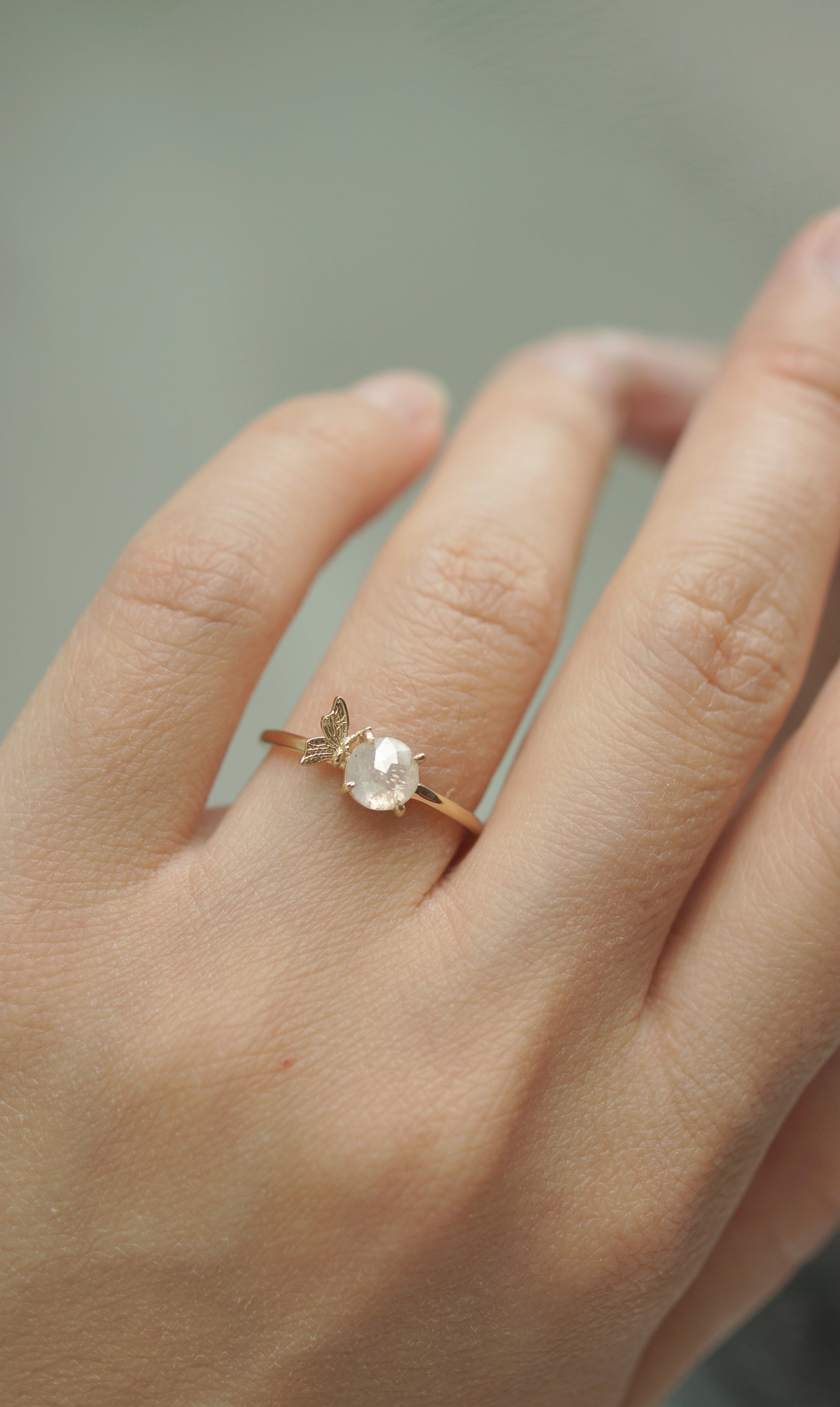 Gold Butterfly Raw Diamond Ring, Unique Raw Diamond Engagement Ring