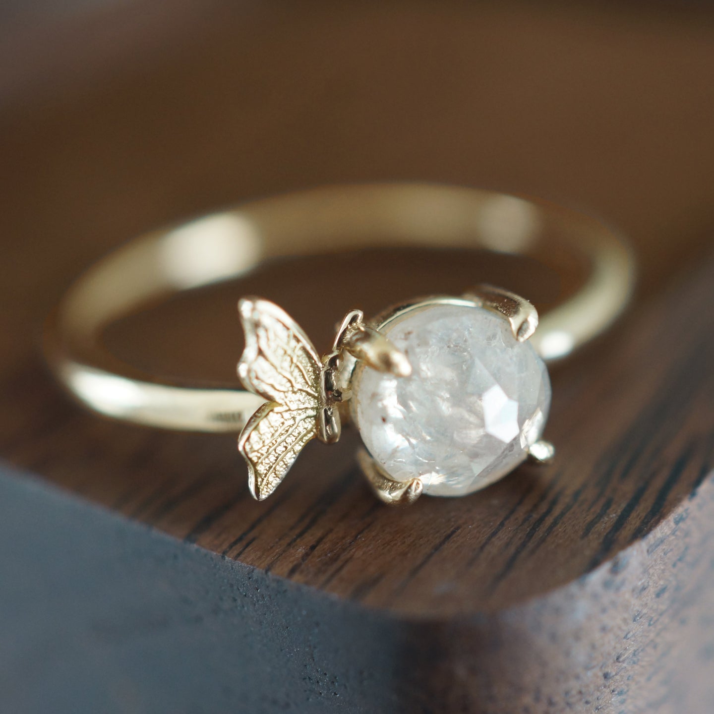 Gold Butterfly Raw Diamond Ring, Unique Raw Diamond Engagement Ring