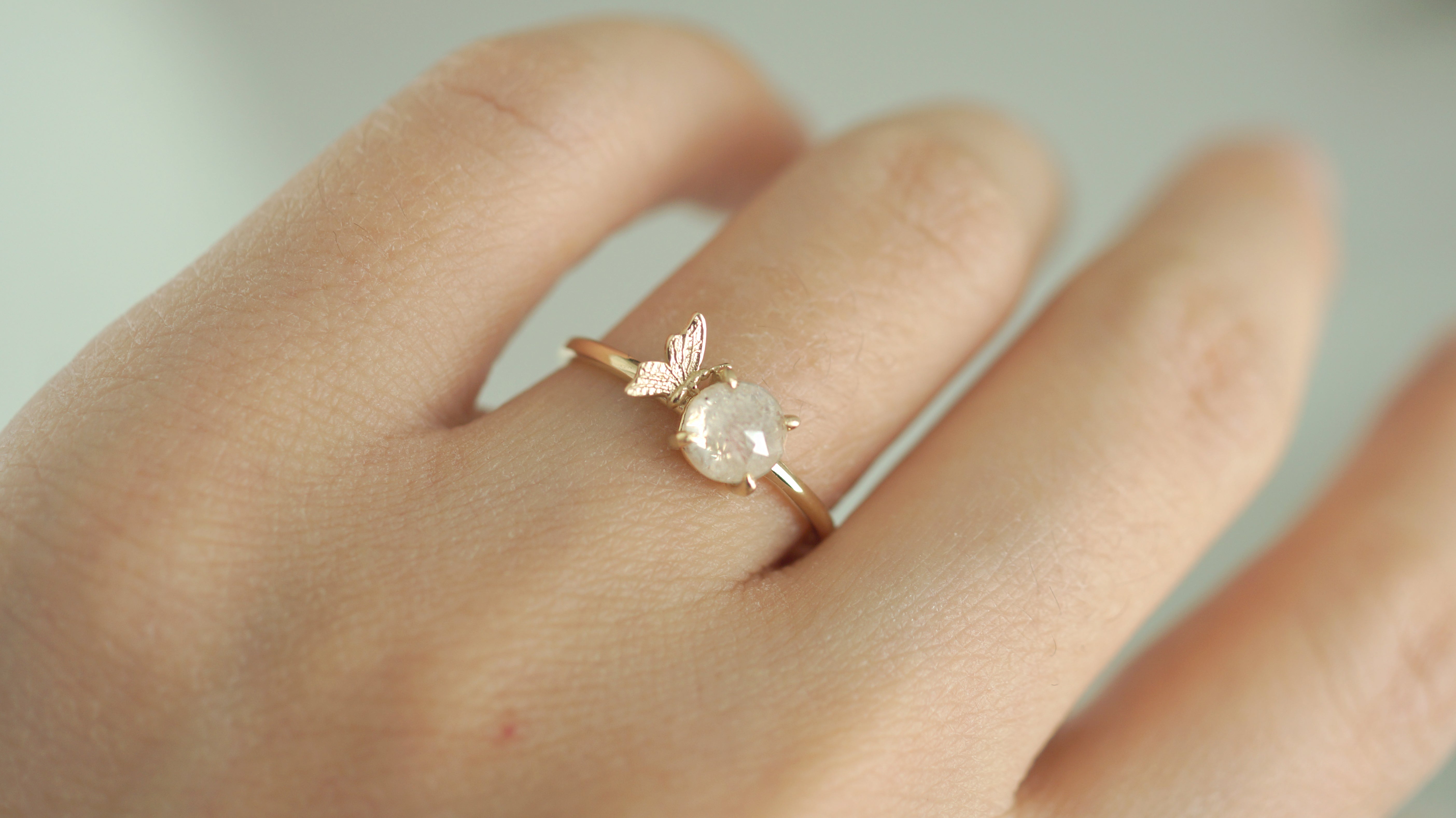 Gold Butterfly Raw Diamond Ring, Unique Raw Diamond Engagement Ring
