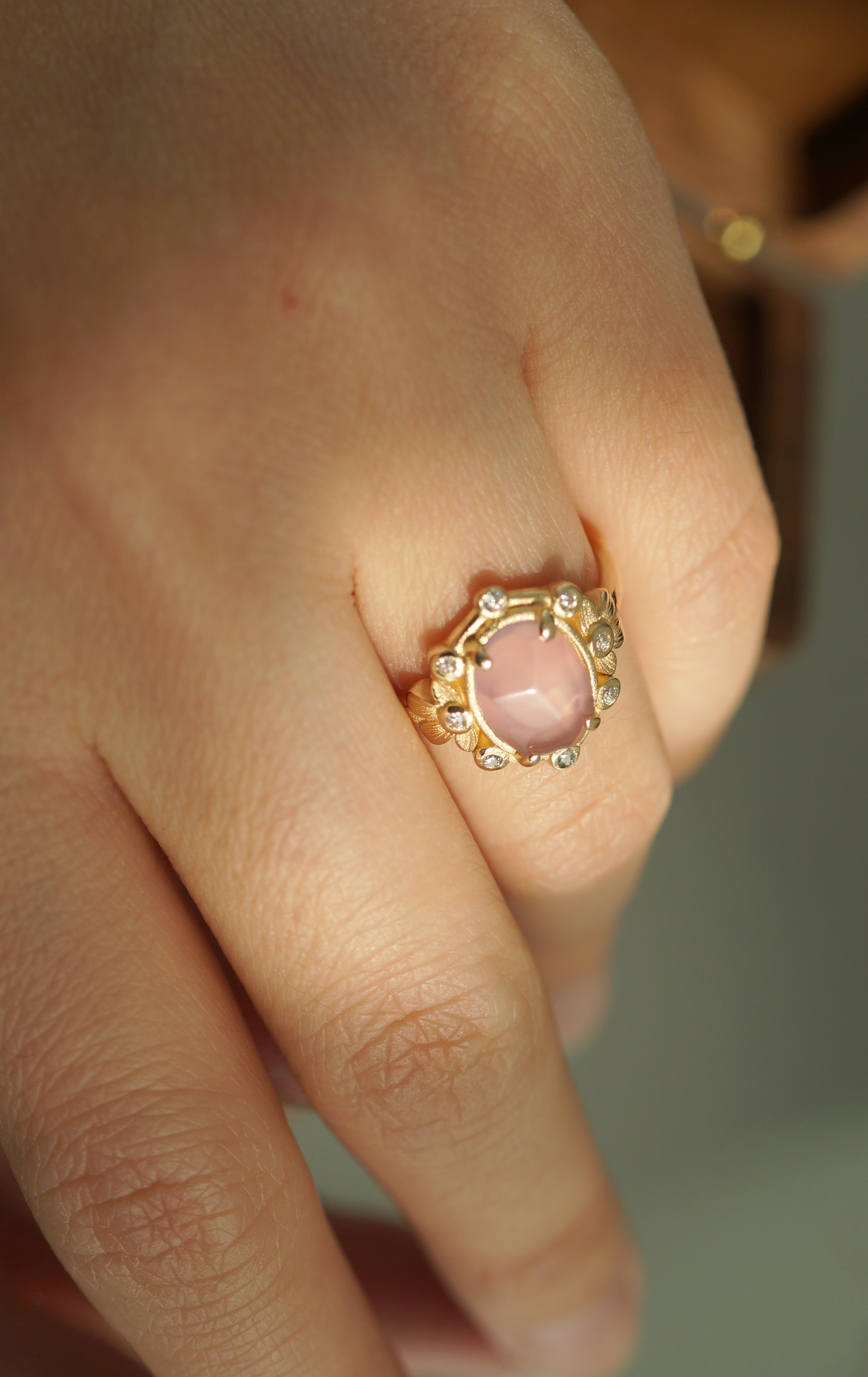 14k Rose Quartz Engagement Ring, Pink Rose Quartz Engagement ring