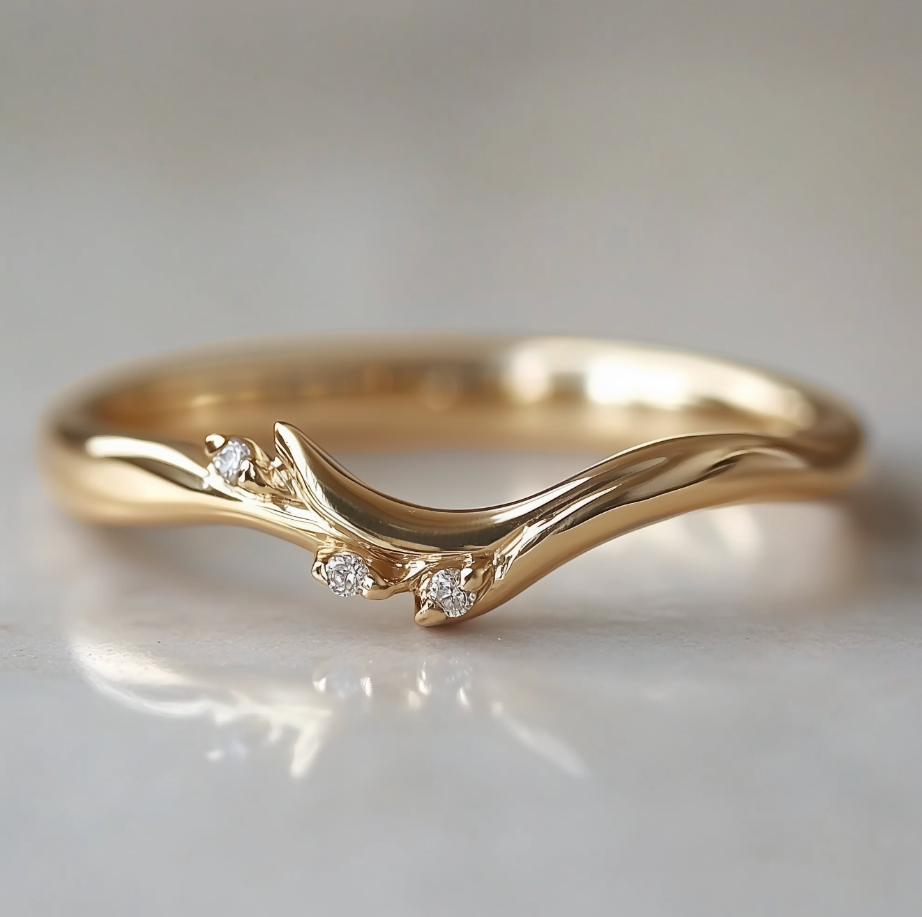 Diamond Wedding Band, Chevron Diamond Wedding Ring For Women, Diamond curved wedding band