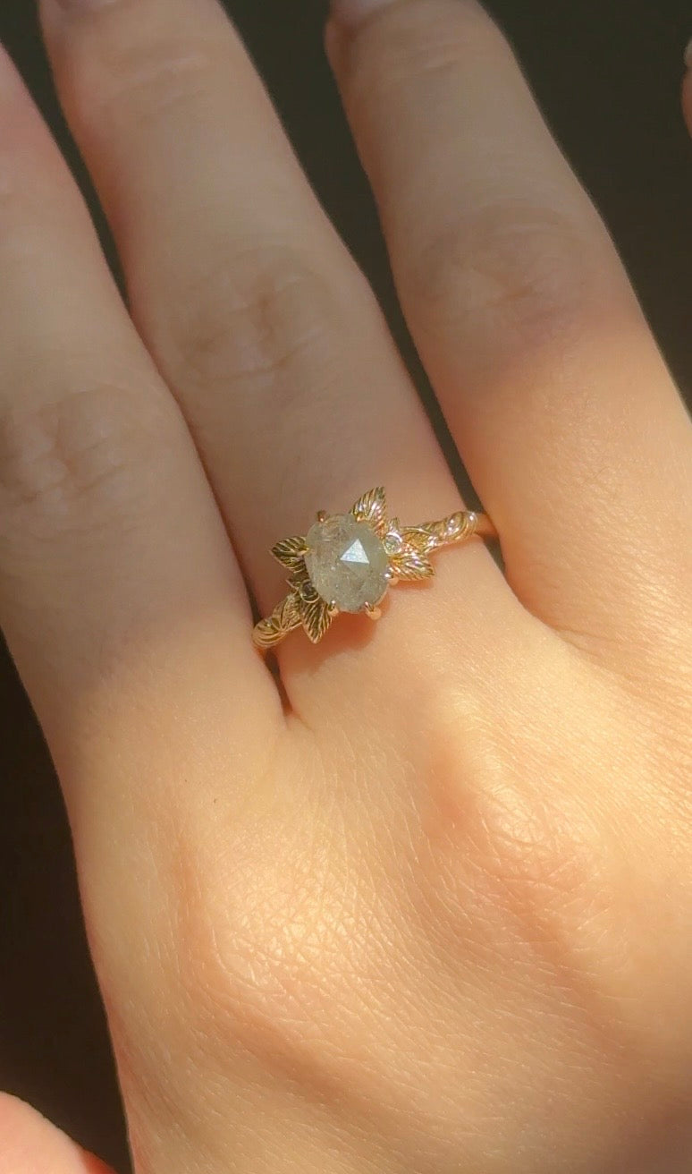 Phoenix Salt and Pepper Diamond Ring, Oval Diamond Engagement Ring