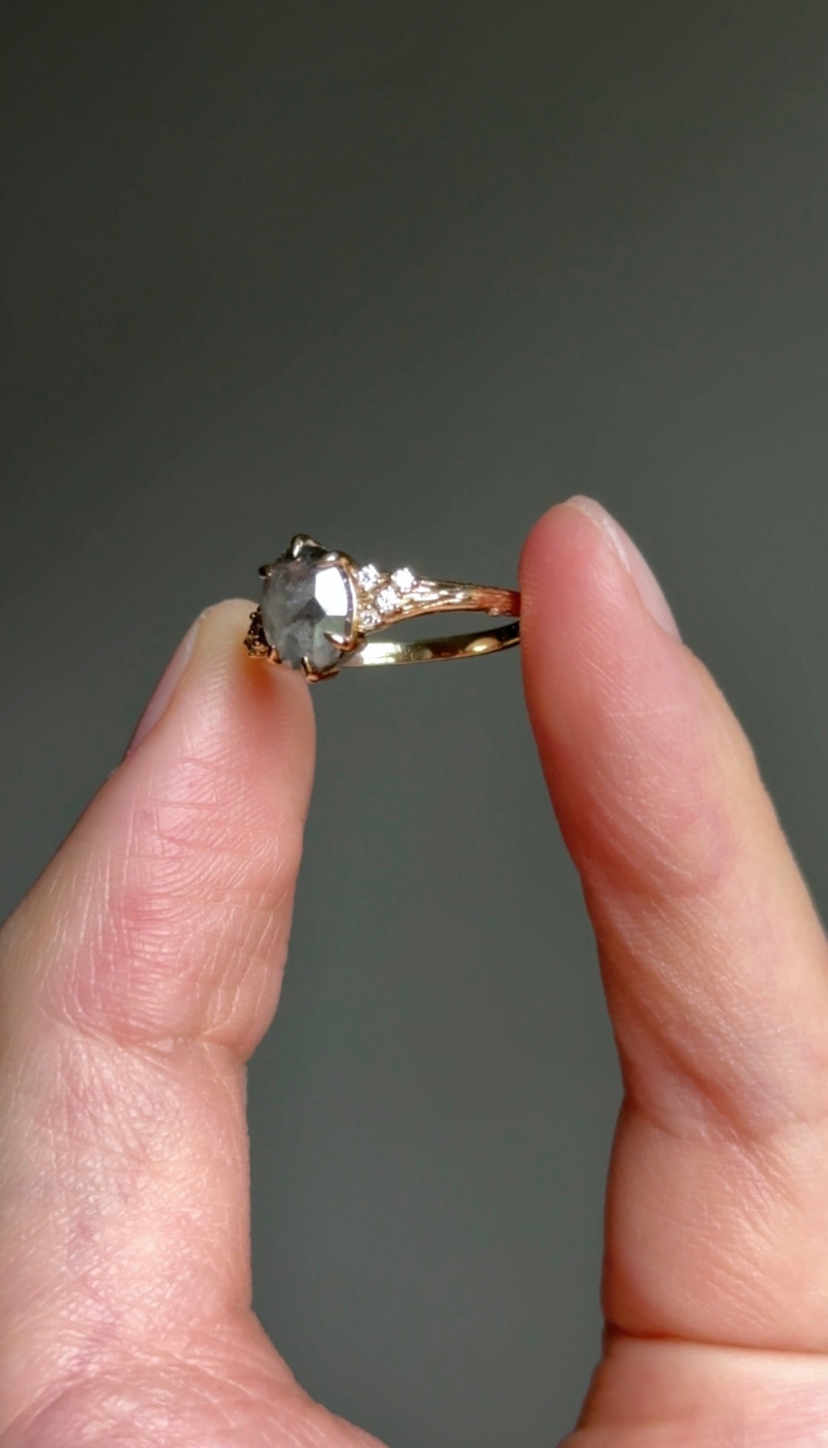 Twilight Veil Twig Salt and Pepper Diamond Ring, Diamond Engagement Ring