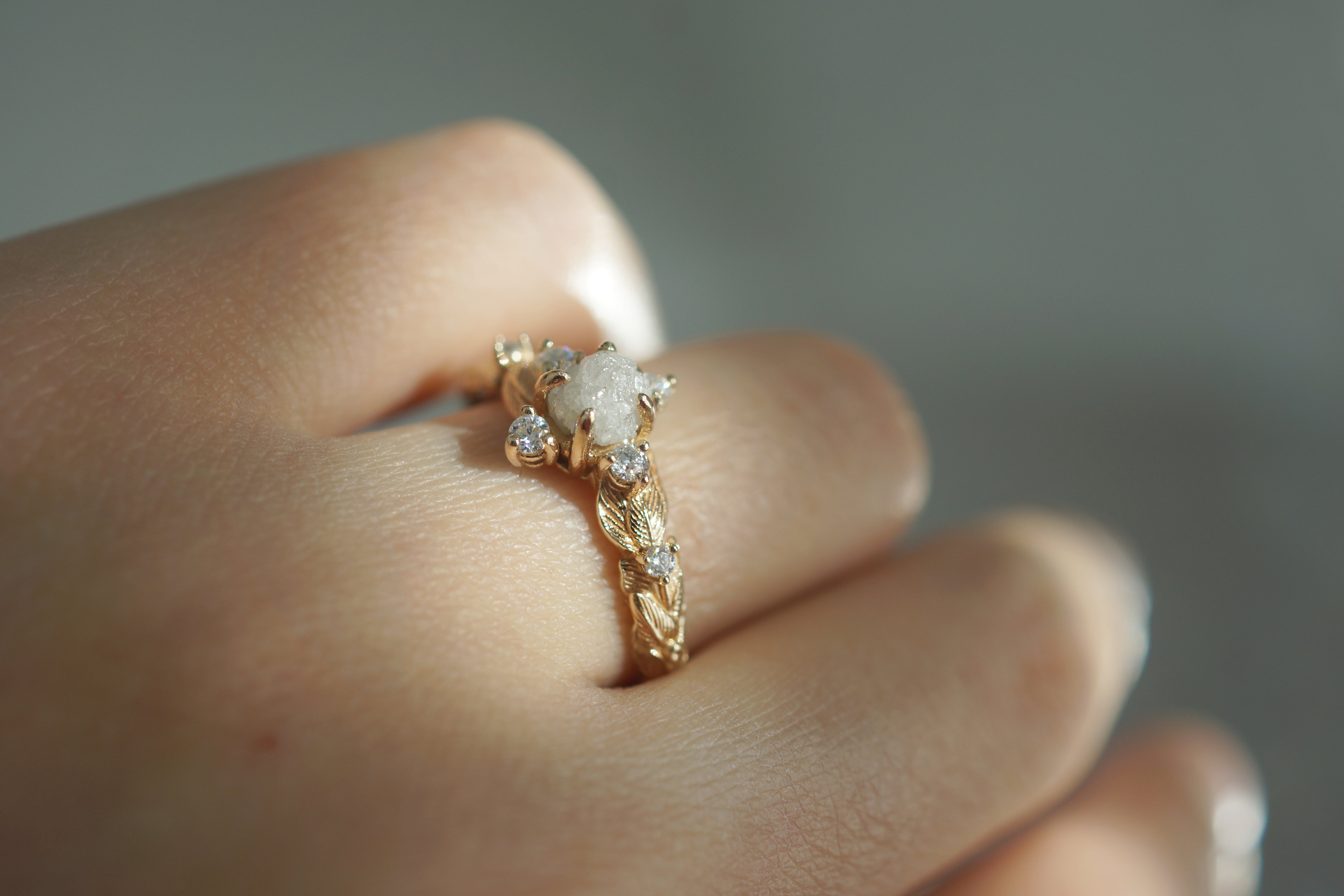 Grey rough diamond ring
