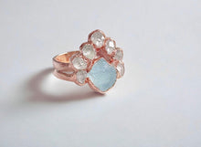 Load image into Gallery viewer, Raw Aquamarine Engagement Ring, Raw Diamond Ring

