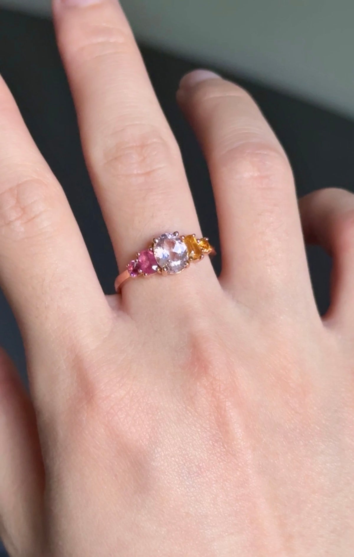Birthstone Ring, Pink Morganite and Sapphire Ring, Multistone Engagement Ring