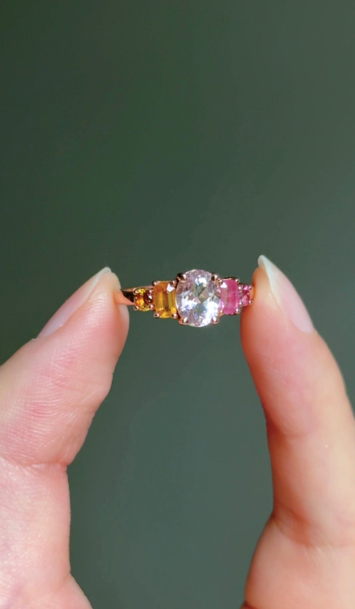 Birthstone Ring, Pink Morganite and Sapphire Ring, Multistone Engagement Ring