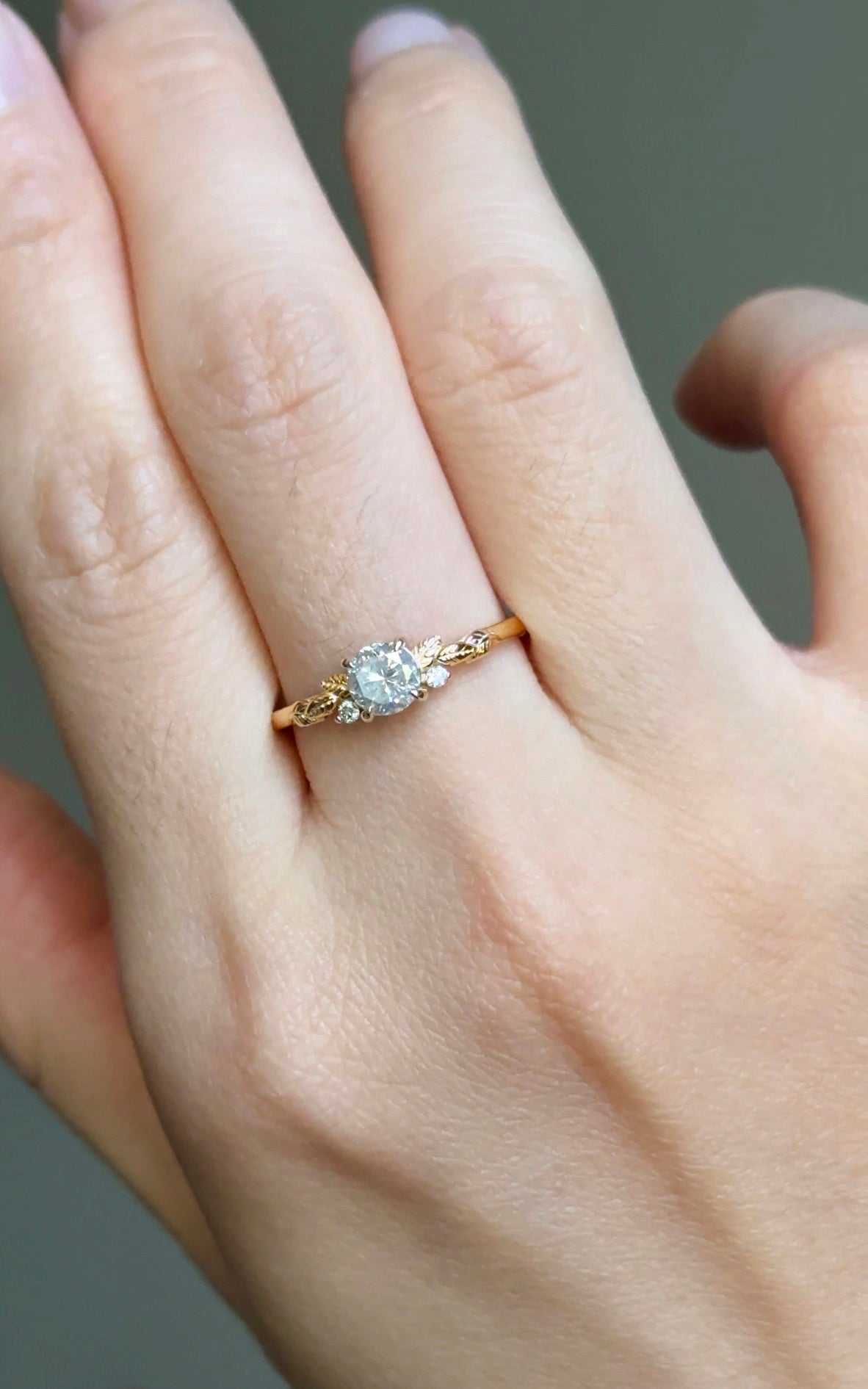 leafy salt and pepper diamond ring with diamond accents