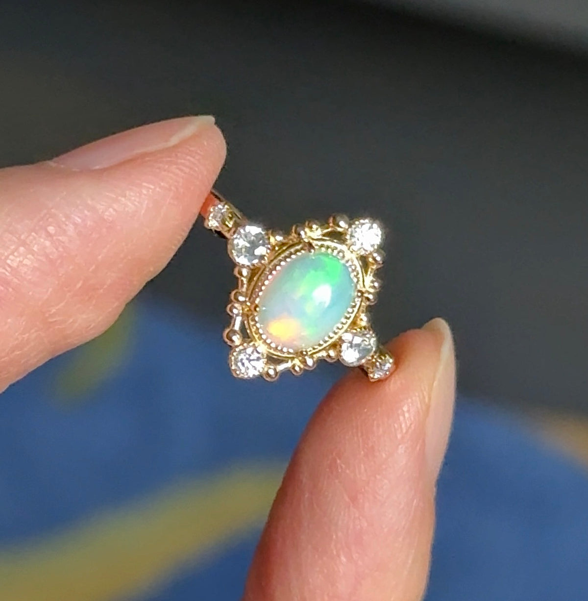 Moonveil Ethiopian Opal Engagement Ring, Opal ring Solid Gold