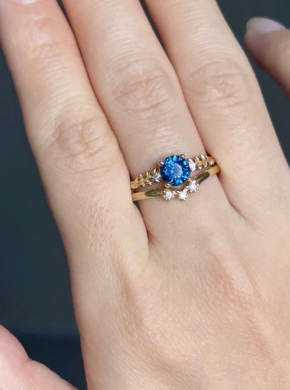 Atlantean 14k Yellow Gold Sapphire Engagement ring, Blue Sapphire Engagement ring
