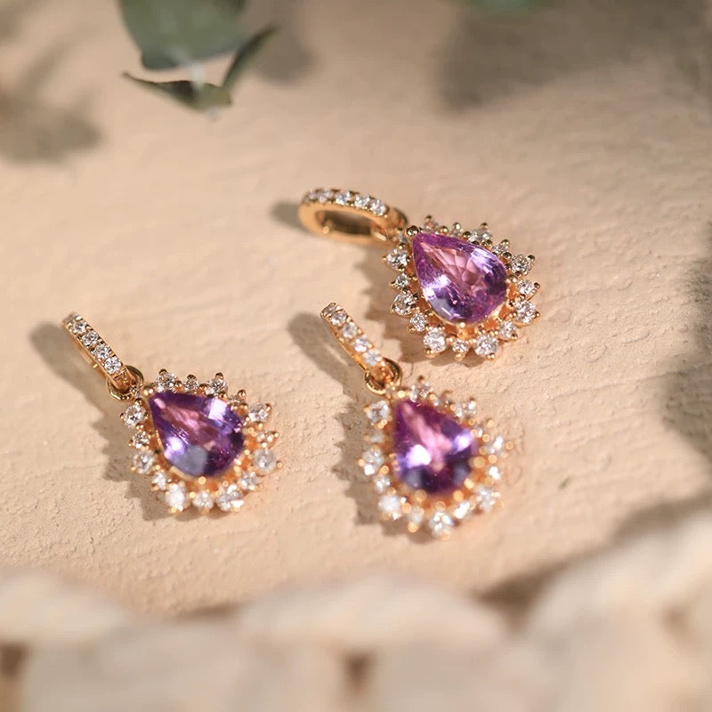 Fleur de Rose 18k Gold Purple Sapphire Necklace, 18k Necklace