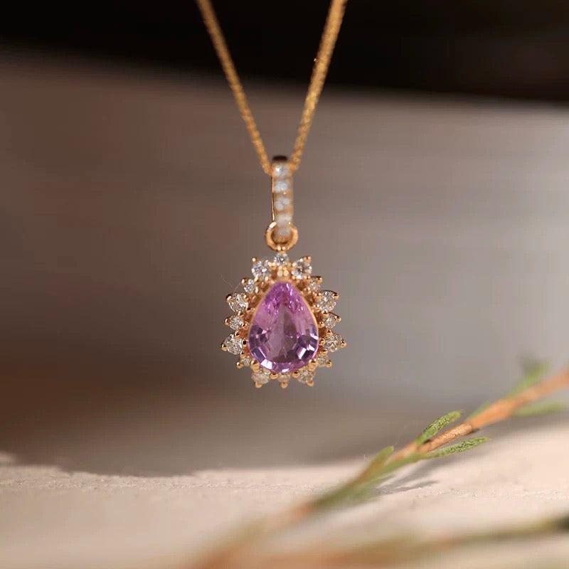 Fleur de Rose 18k Gold Purple Sapphire Necklace, 18k Necklace