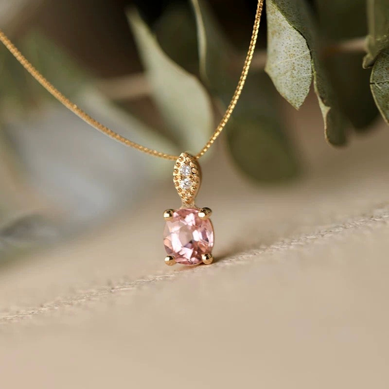 Seraphina 18k Gold Pink Tourmaline Necklace, Oval Tourmaline 18k Gold Necklace