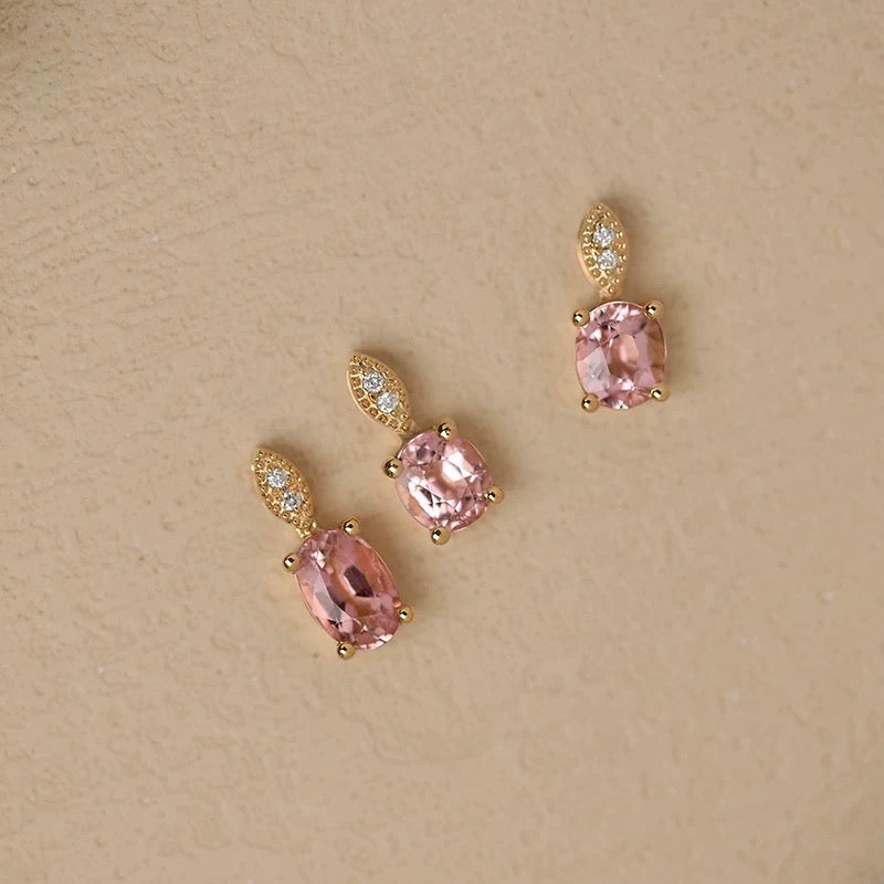 Seraphina 18k Gold Pink Tourmaline Necklace, Oval Tourmaline 18k Gold Necklace