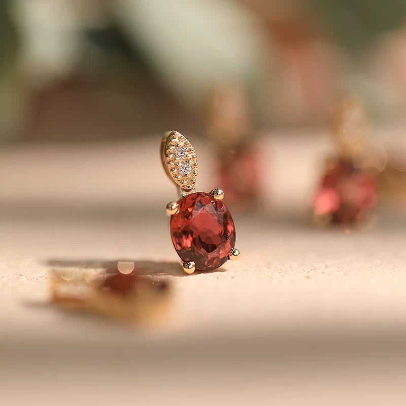 Persimmon, 18k Gold Dark Pink Tourmaline Necklace, Oval Tourmaline 18k Gold Necklace