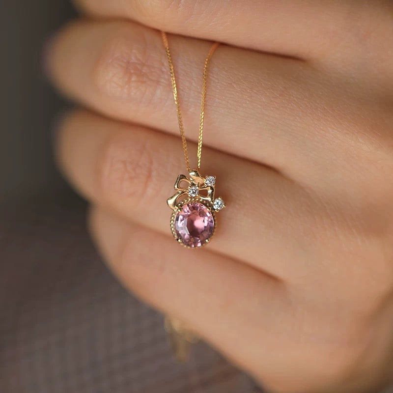 Blush Petal 18k Gold Pink Tourmaline Necklace, 18k Gold Necklace