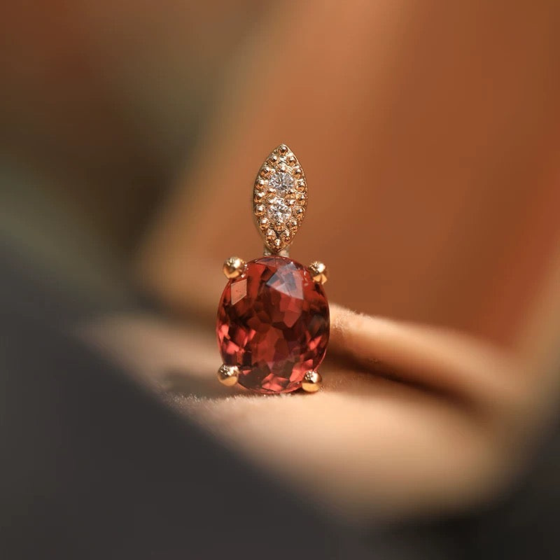 Persimmon, 18k Gold Dark Pink Tourmaline Necklace, Oval Tourmaline 18k Gold Necklace