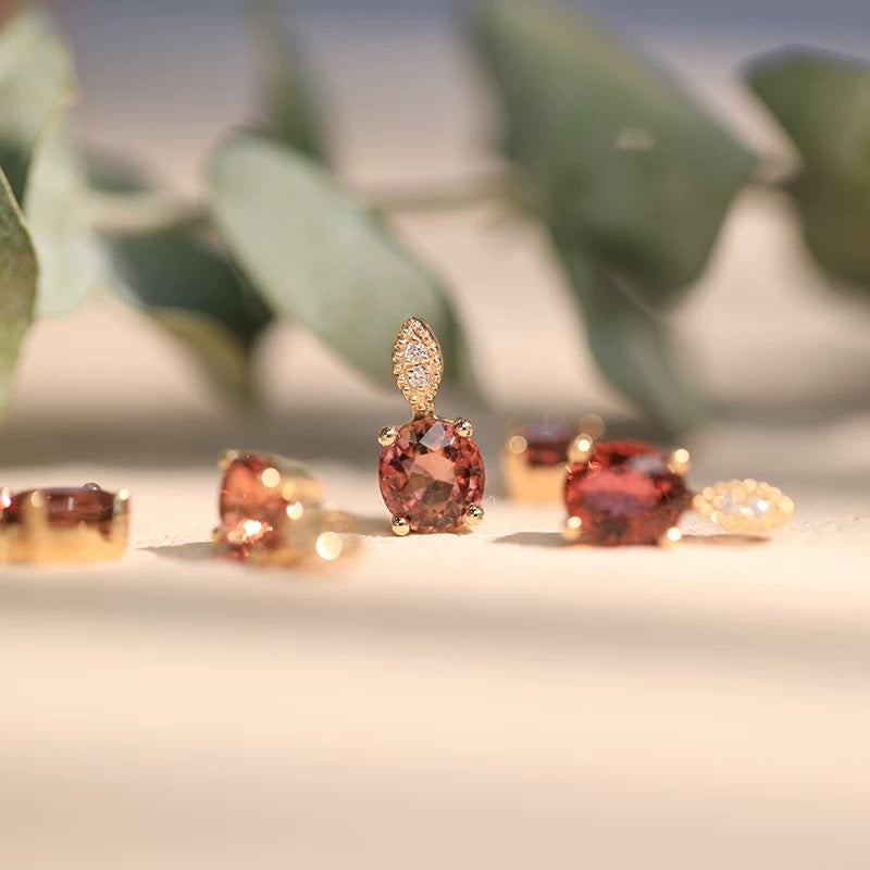 Persimmon, 18k Gold Dark Pink Tourmaline Necklace, Oval Tourmaline 18k Gold Necklace