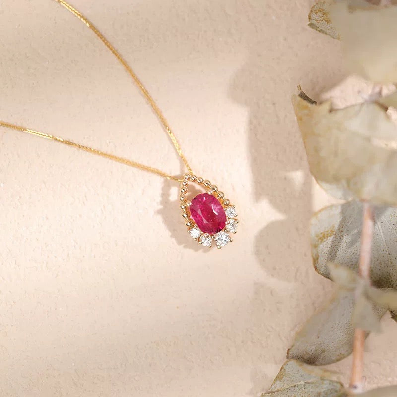 Little Poma, 18k Gold Pink Rubellite Necklace, Rubellite Necklace