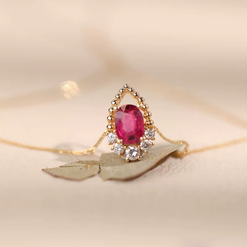 Little Poma, 18k Gold Pink Rubellite Necklace, Rubellite Necklace