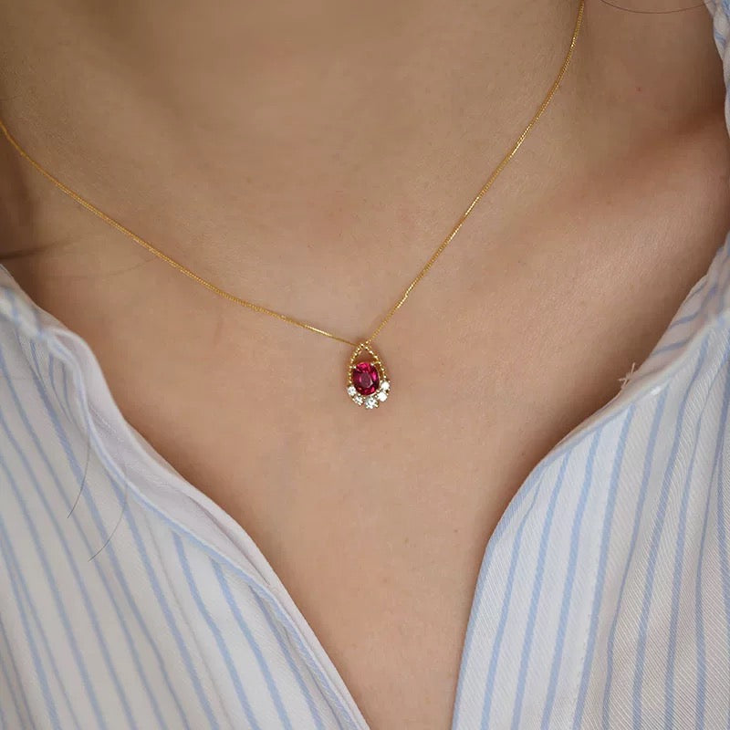 Little Poma, 18k Gold Pink Rubellite Necklace, Rubellite Necklace