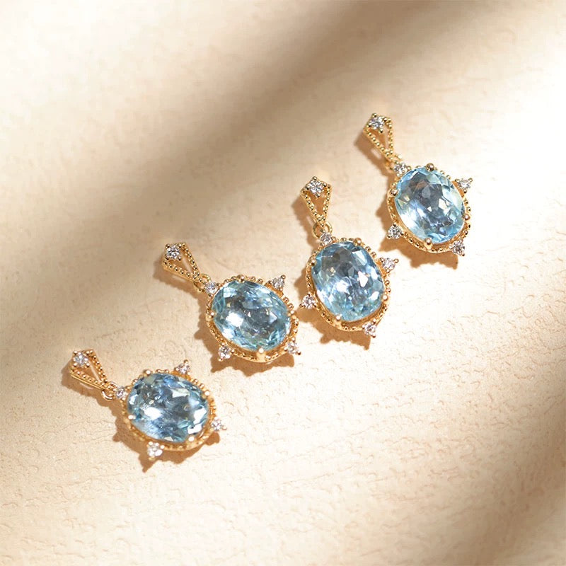 Zephyra, 18k Gold Aquamarine Necklace, blue aquamarine Necklace