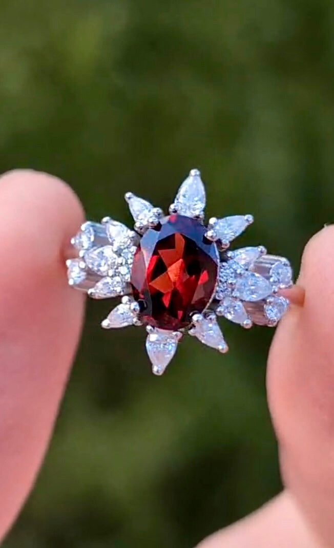 Midnight Rose Garnet Ring, Garnet engagement ring, Oval Garnet Ring